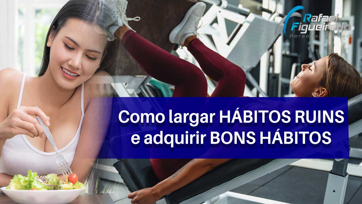 mulher comendo e mulher treinando texto hábito