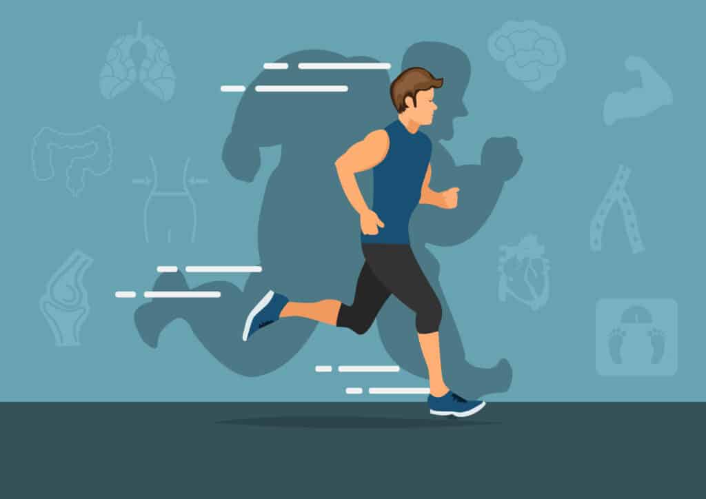 musculação treino eficaz para emagrecer homem correndo magro com sombra gorda